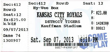 Kansas City Royals Game Ticket Stub