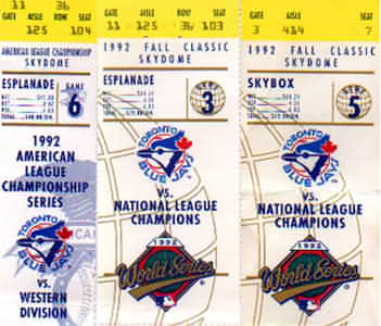 1992 AL Championship Series & World Series Ticket Stubs