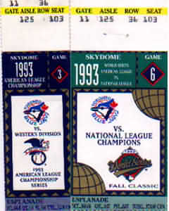 1993 AL Championship Series & World Series Ticket Stubs