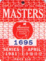 1981 Masters Ticket Pass, notice $50 for 4 days
